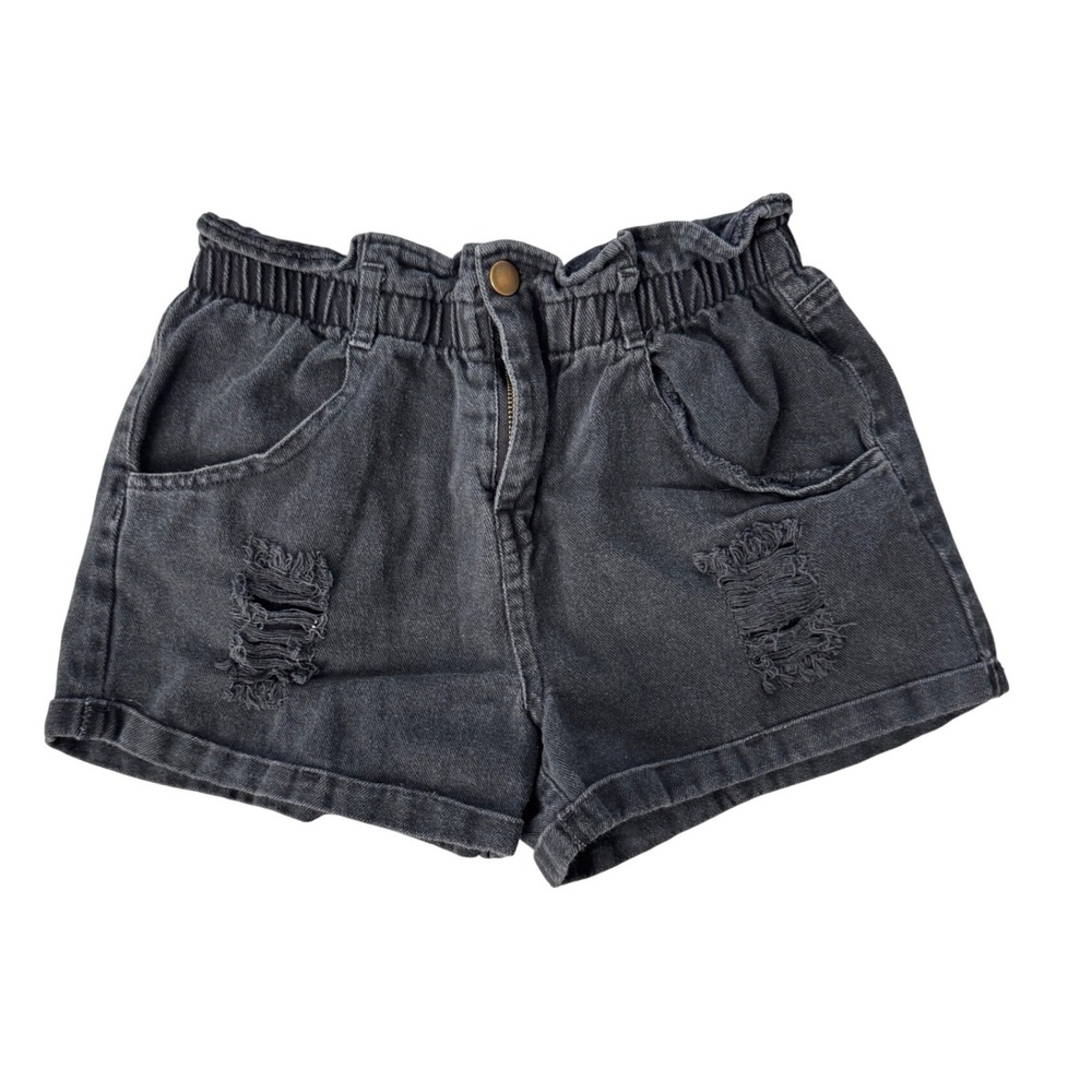 Favlux Fashion Distressed Denim Shorts Black Elastic Waist Womens